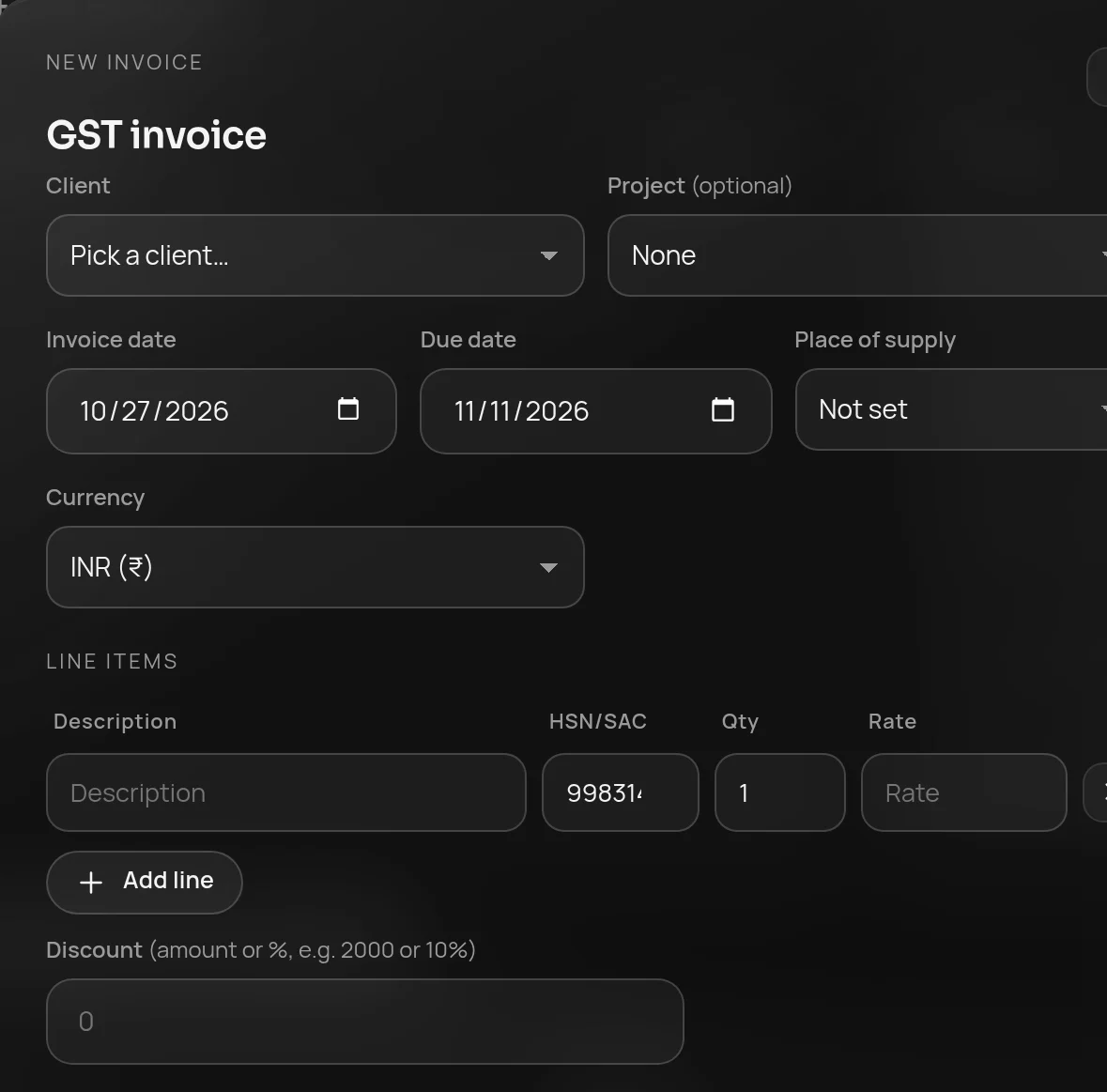 New GST invoice form in Studio OS